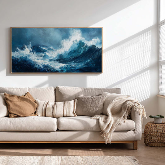 Abstract Oil Painting, Wave Reverence for Nature, Frameless Canvas Painting