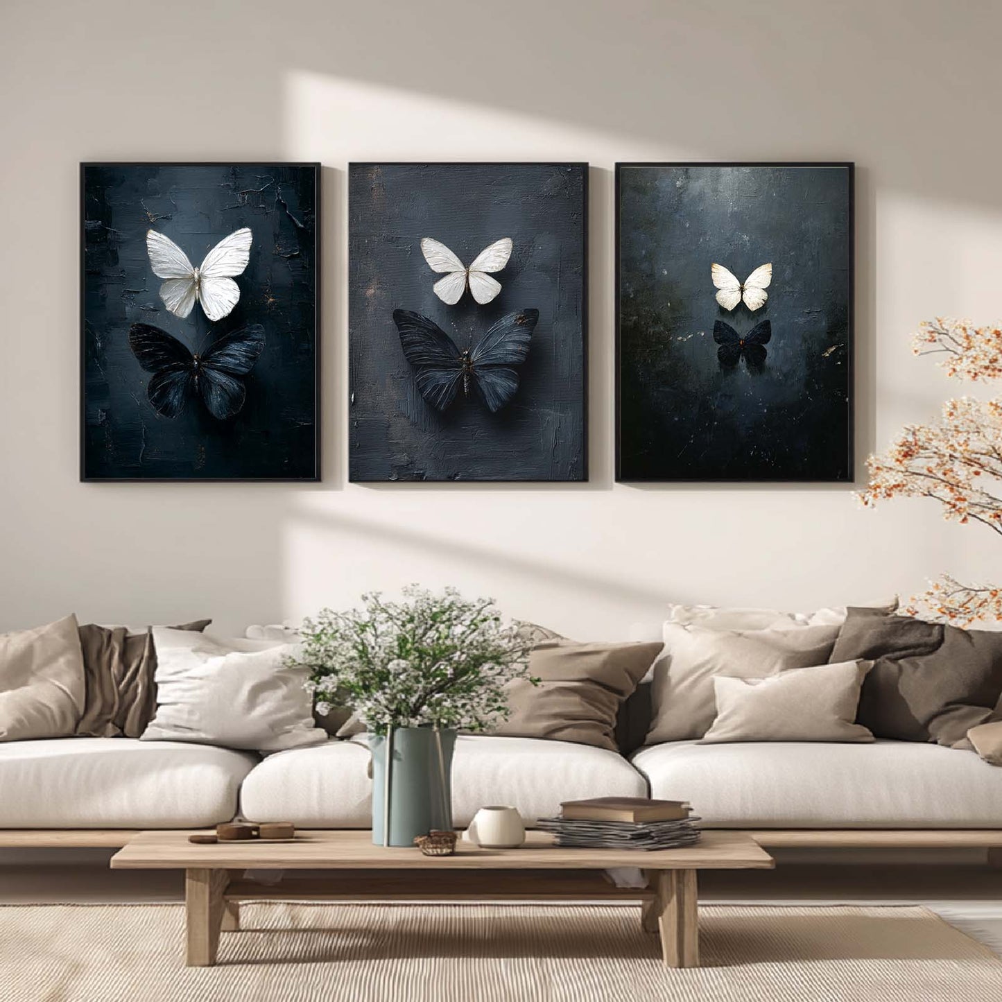 Canvas Painting Abstract Black White Butterfly Wall Art Pictures for Living Room Bedroom Decoration Canvas Pictures Poster Frameless