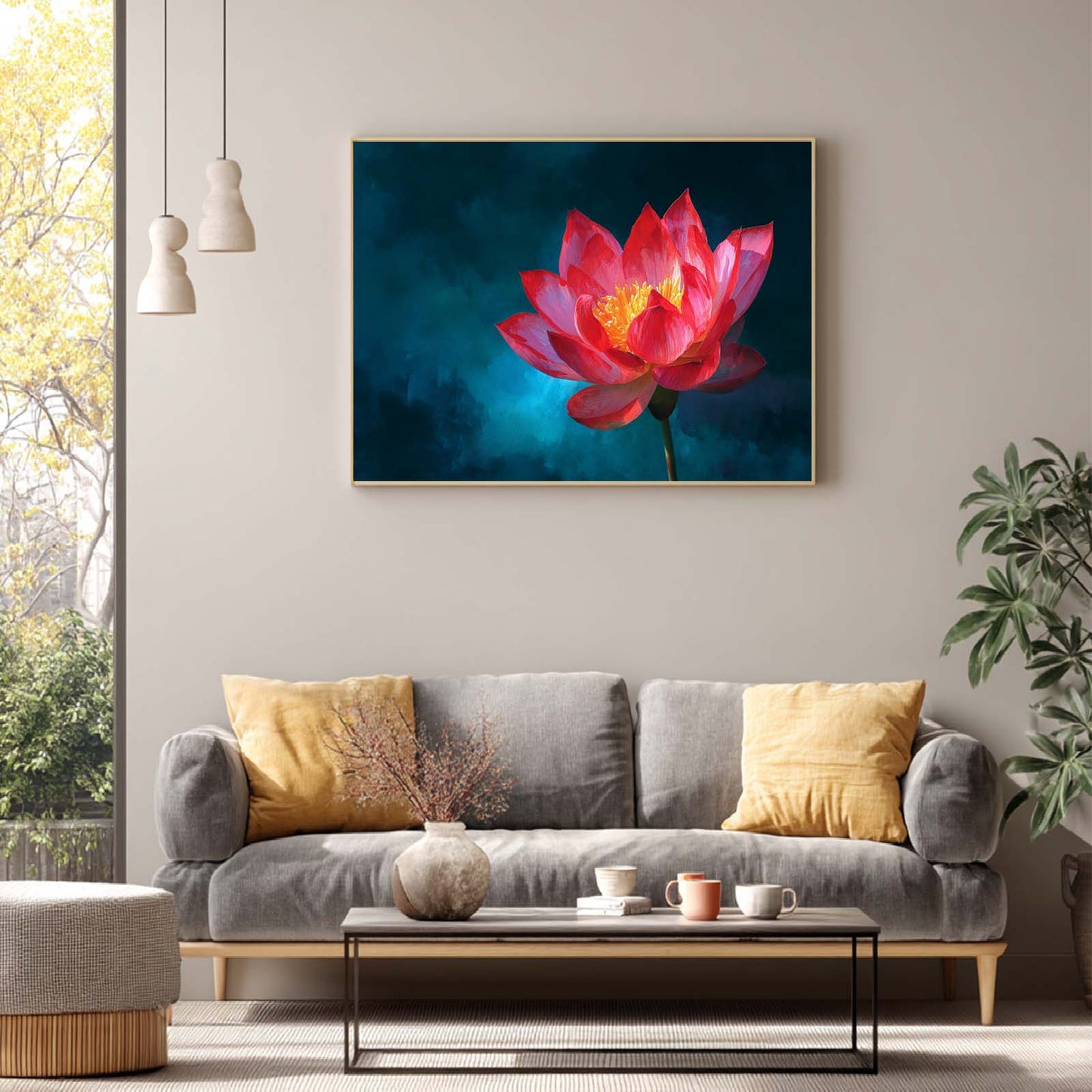 Abstract Lotus Plant Canvas Painting – Wall Art for Living Room Bedroom Decoration, Poster Print, Frameless