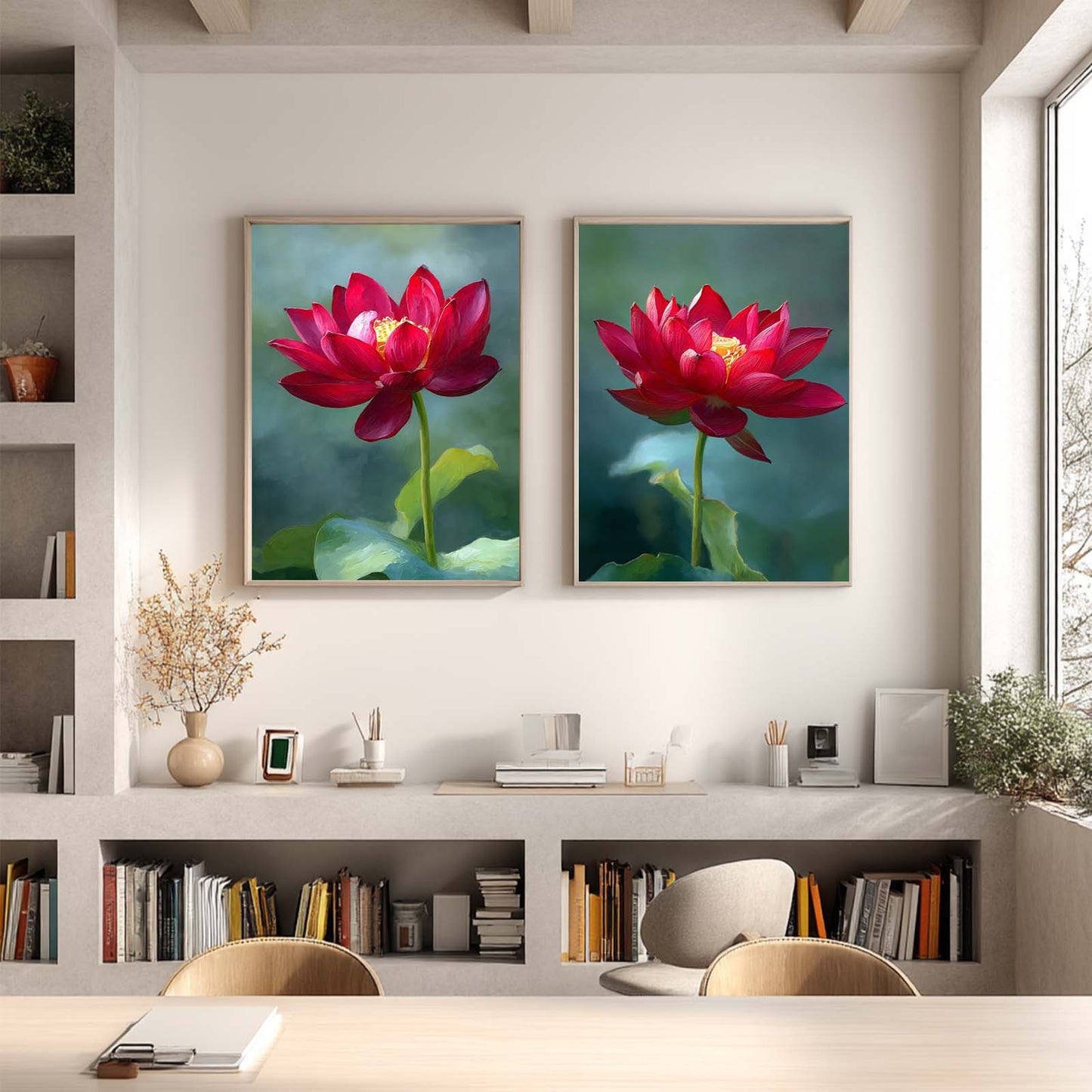 Modern Plant Abstract Lotus Canvas Painting Wall Art for Living Room Bedroom Decoration, Poster Print, Frameless