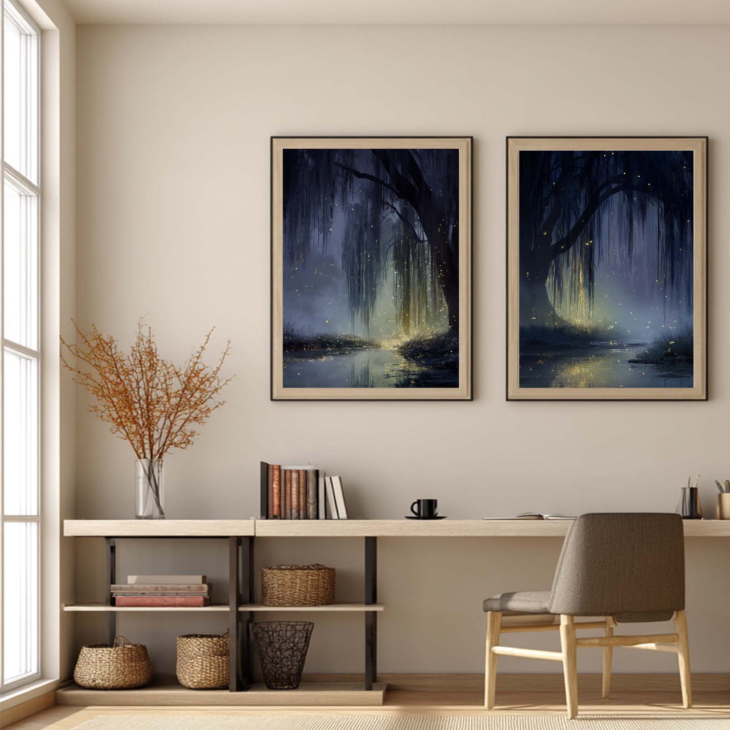 Abstract Landscape Night Willows Canvas Painting – Wall Art for Living Room Bedroom Decoration, Poster Print, Frameless