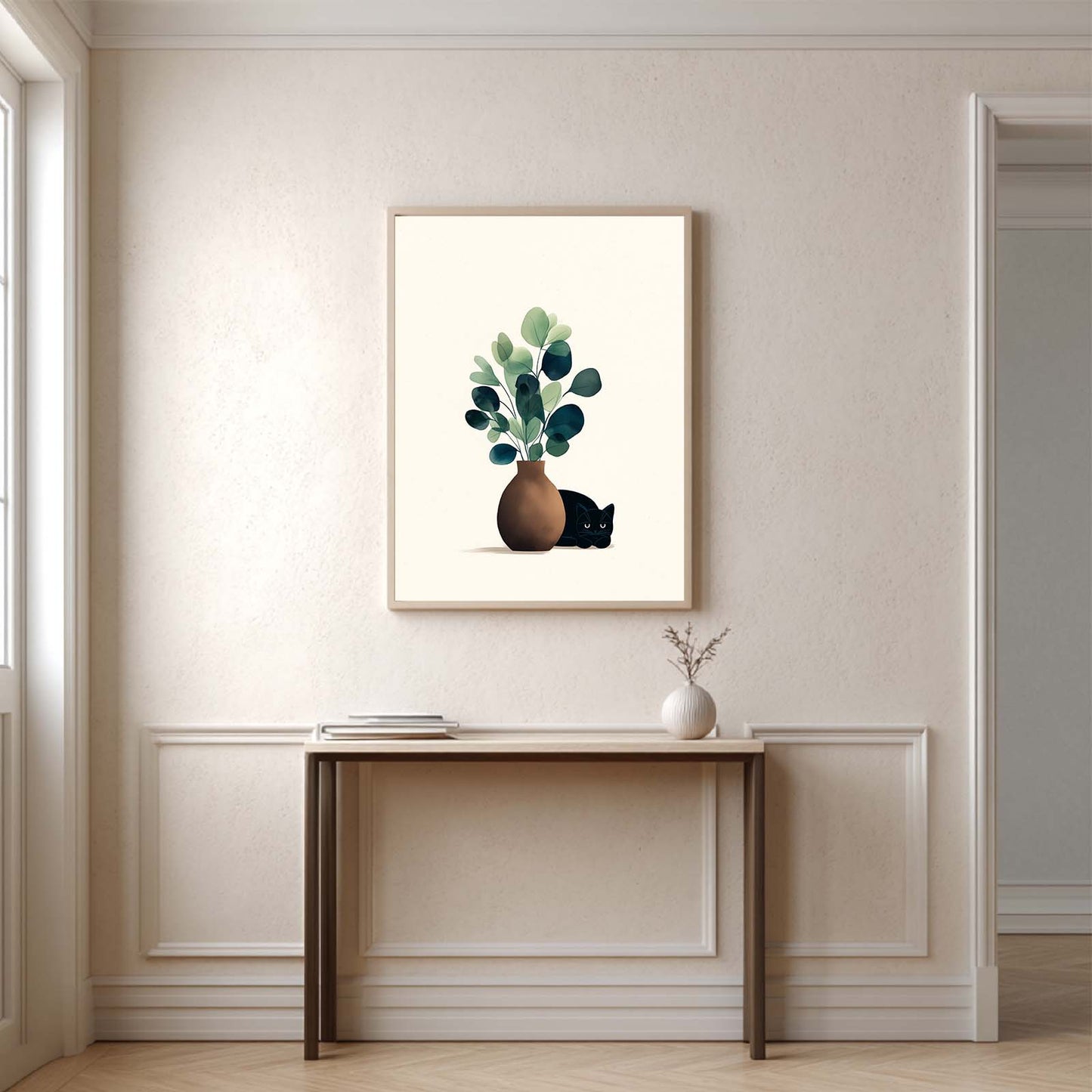 Abstract Vase Cat Canvas Painting – Wall Art for Living Room Bedroom Decoration, Poster Print, Frameless