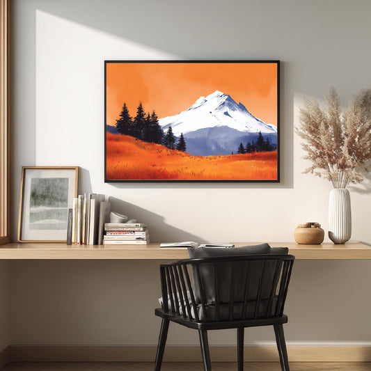 Snowy Mountain Sunset Flowers Hillside Abstract Landscape