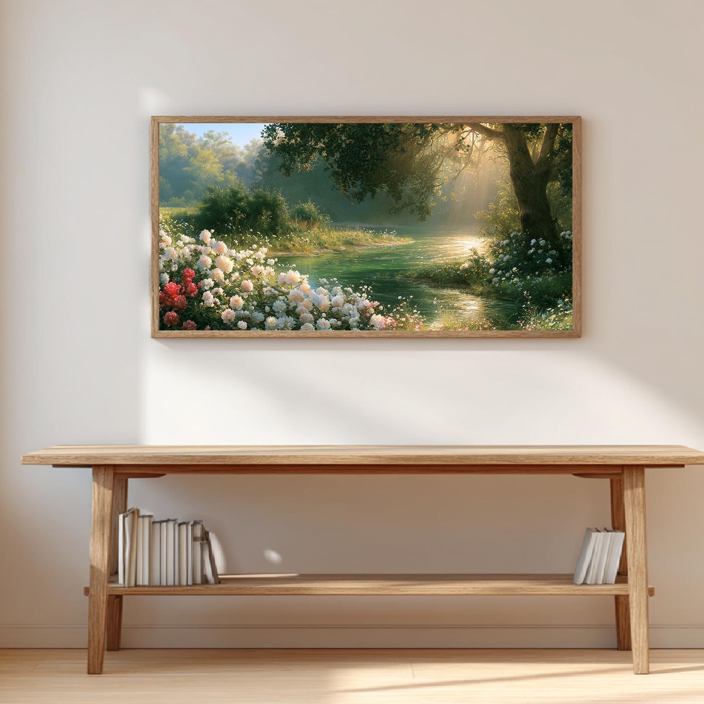 Creek Trees Flowers Abstract Landscape