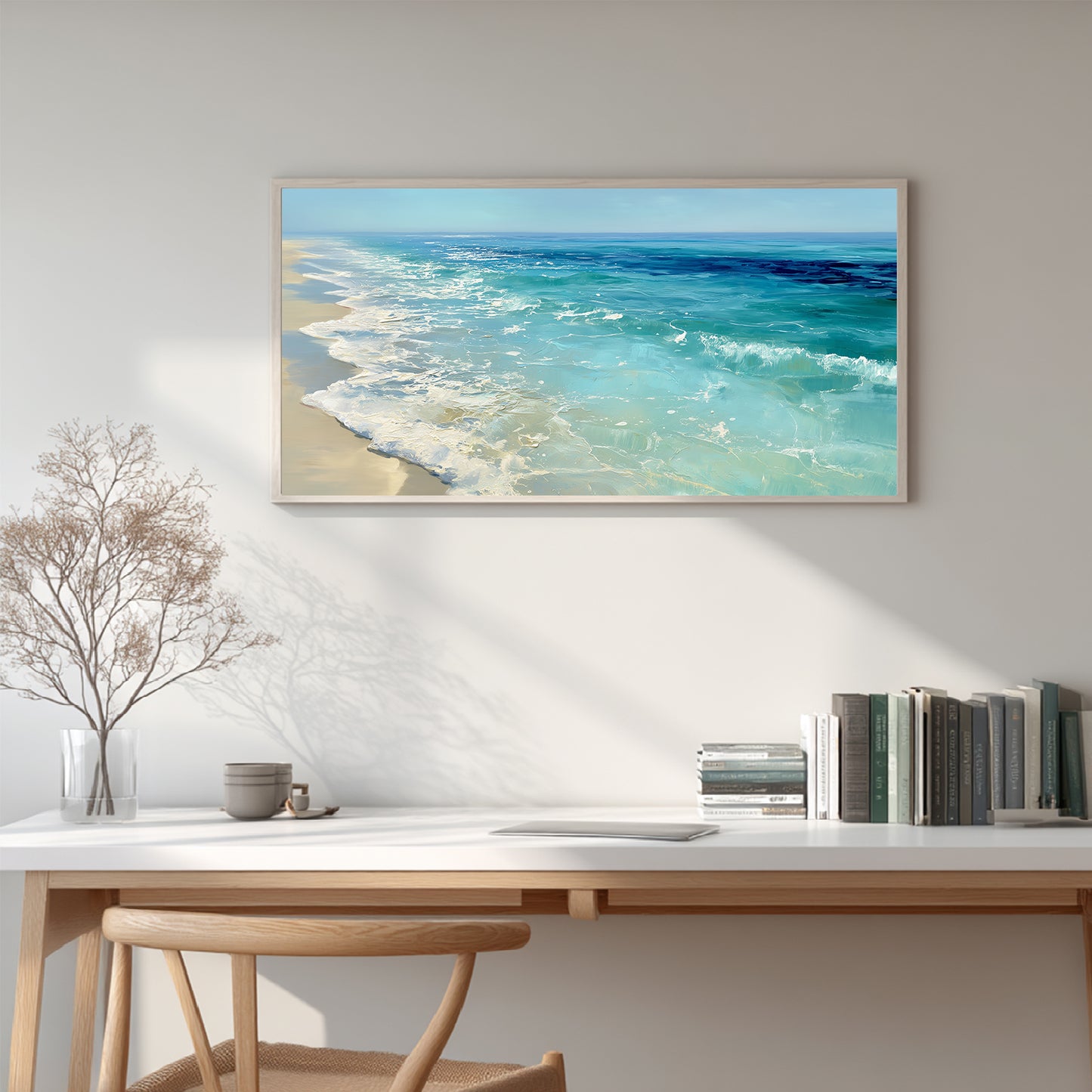 Abstract Beach Waves and Sea Canvas Painting – Wall Art for Living Room Bedroom Decoration, Poster Print, Frameless