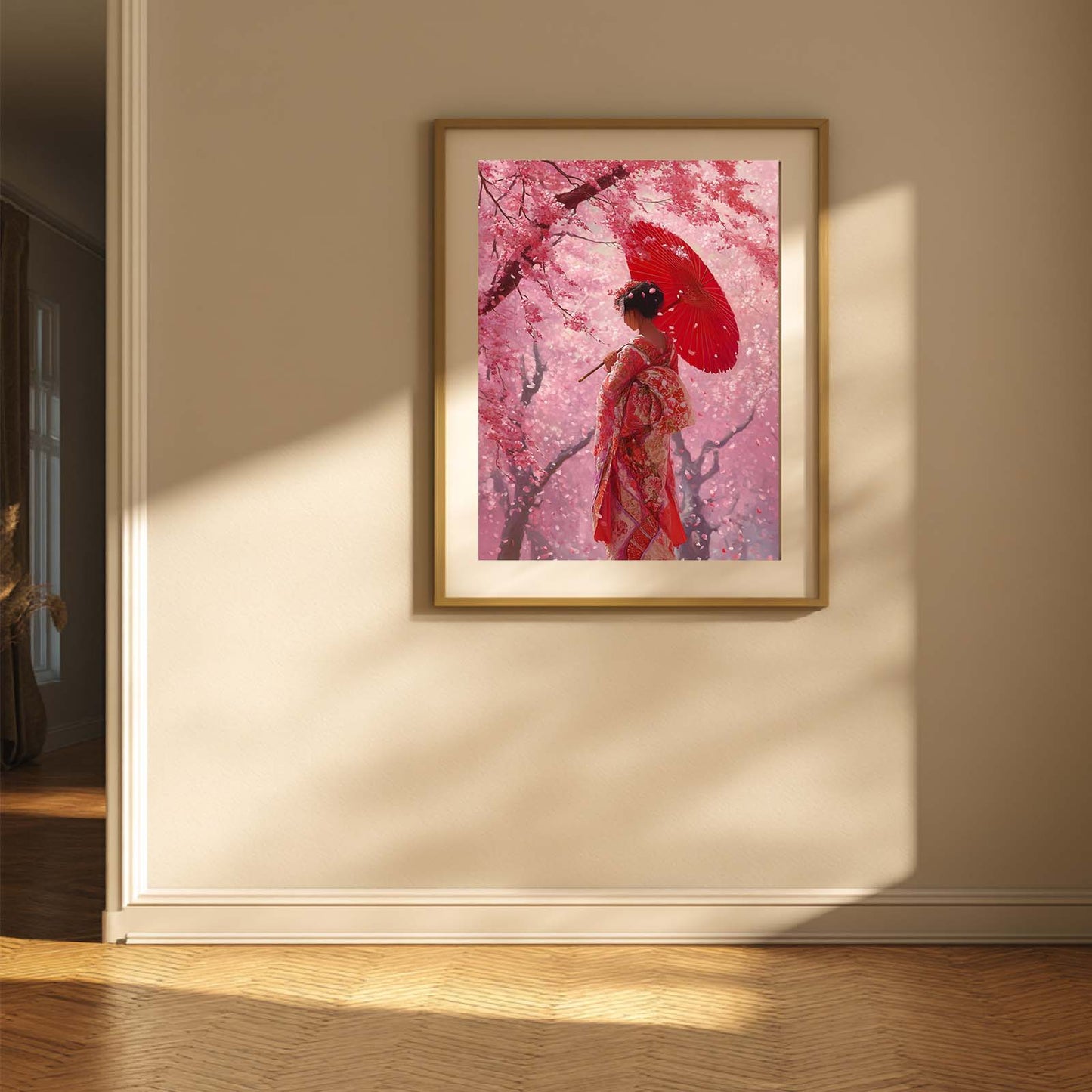 Abstract Oil Painting Japanese  Cherry Blossoms Torii