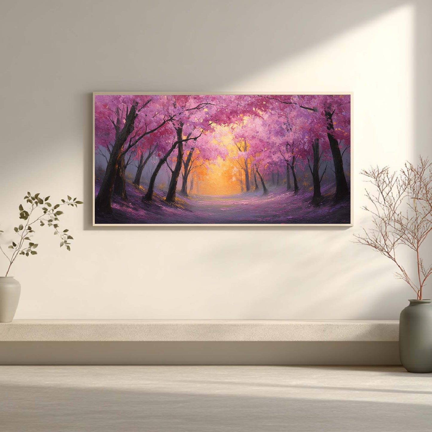 Abstract Landscape Canvas Painting Cherry Blossom Forest