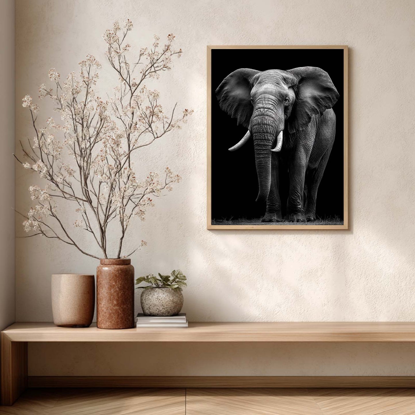African Elephant Canvas Painting Black White Wild Animal Wall Art