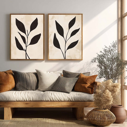 Modern Decorative Canvas Painting in Black Leaf Beige with Modern Decoration