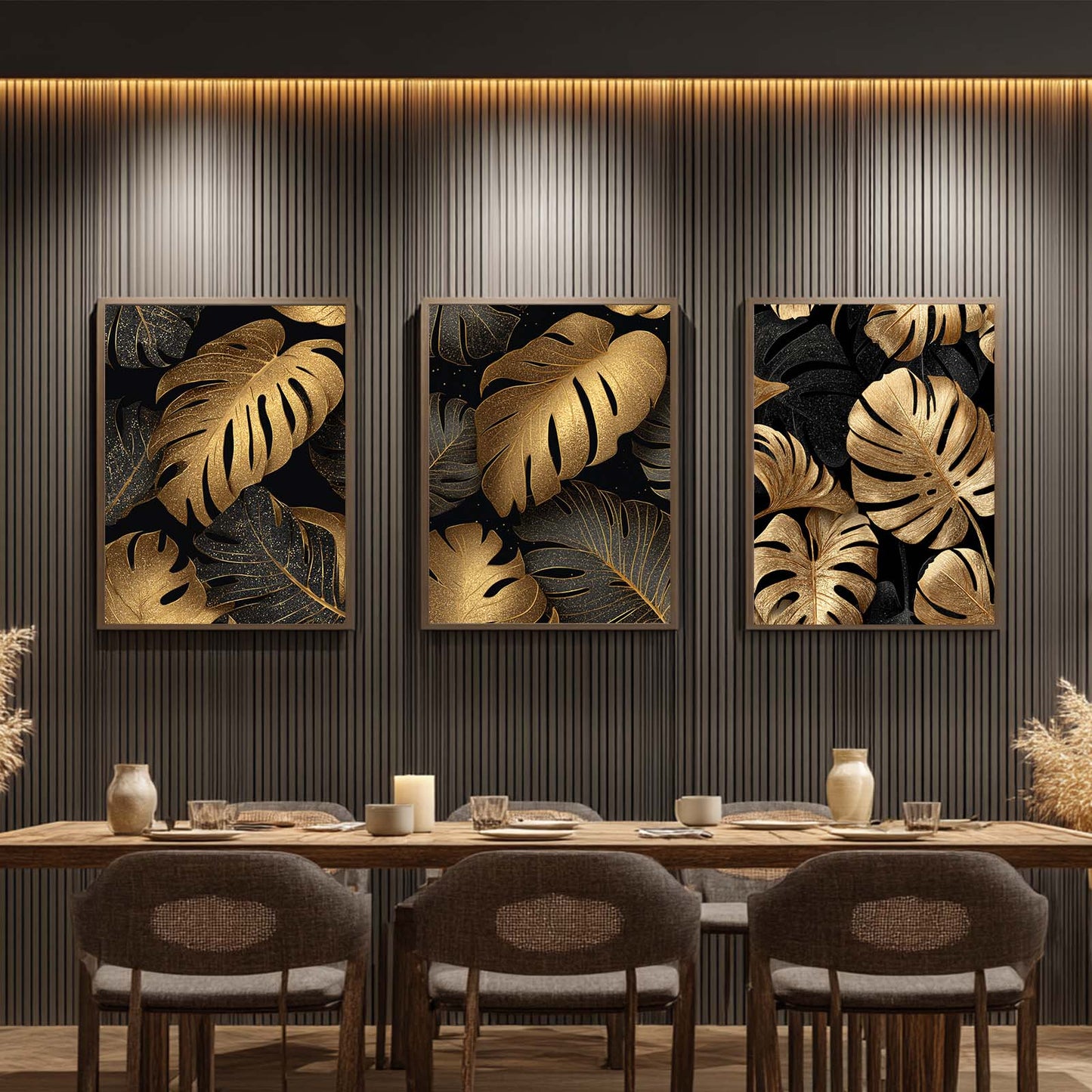 Abstract Black Gold Monstera Leaves