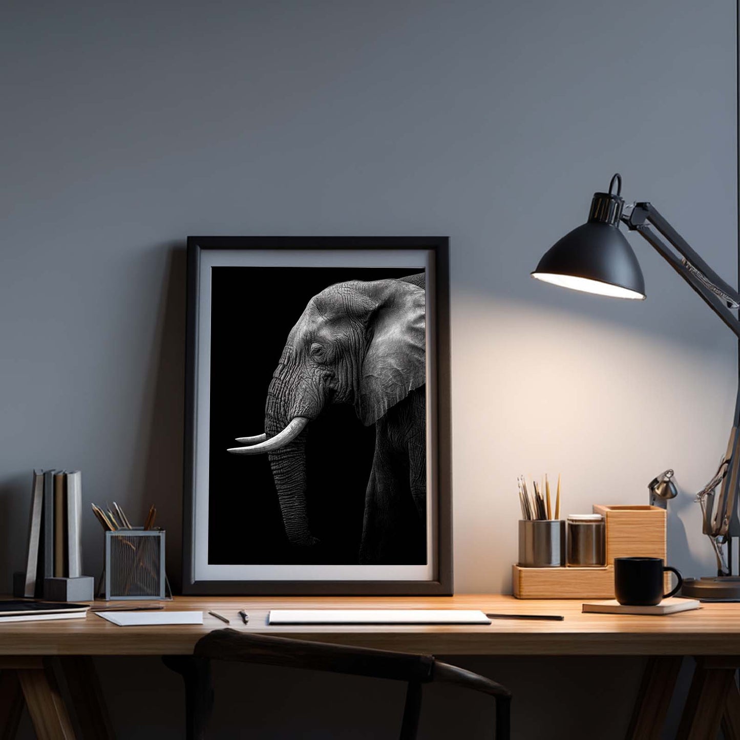 African Elephant Canvas Painting Black White Wild Animal Wall Art