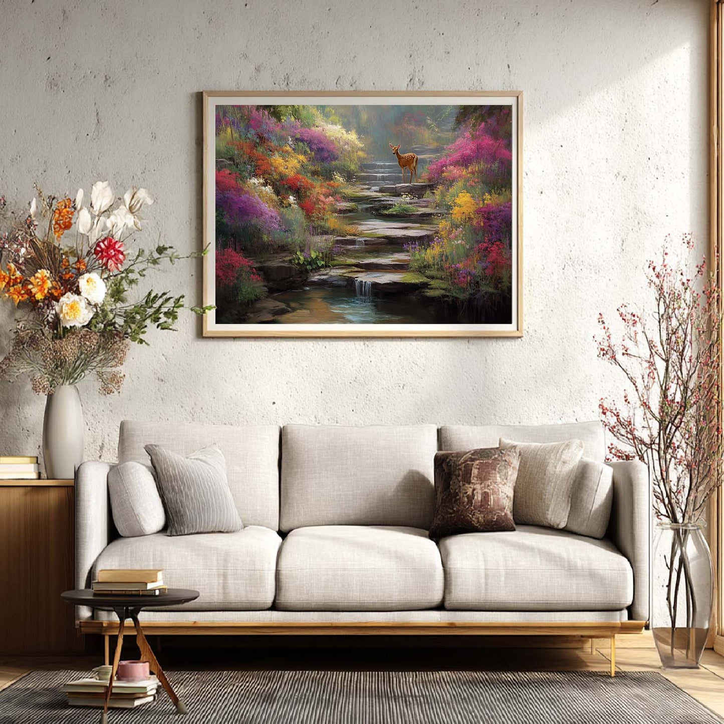 Abstract Landscape Mountain Stream with A Sika Deer