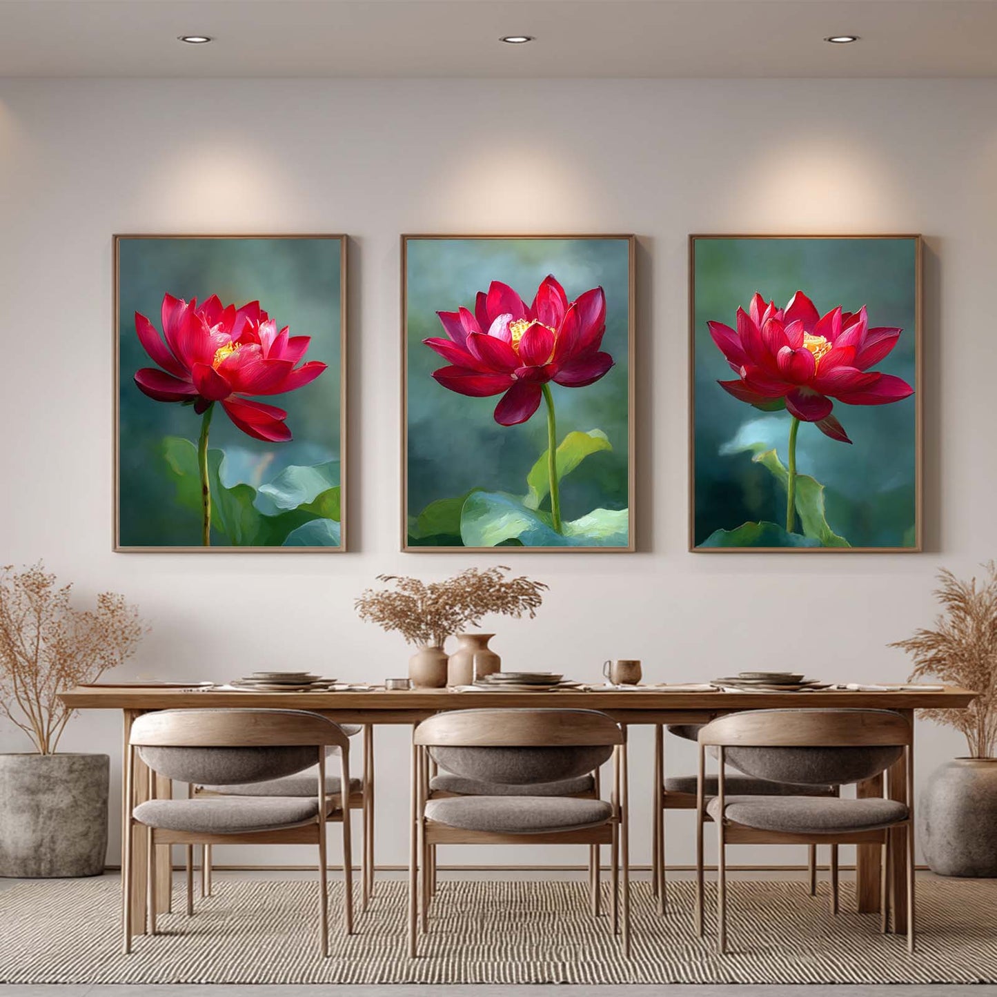 Modern Plant Abstract Lotus Canvas Painting Wall Art for Living Room Bedroom Decoration, Poster Print, Frameless