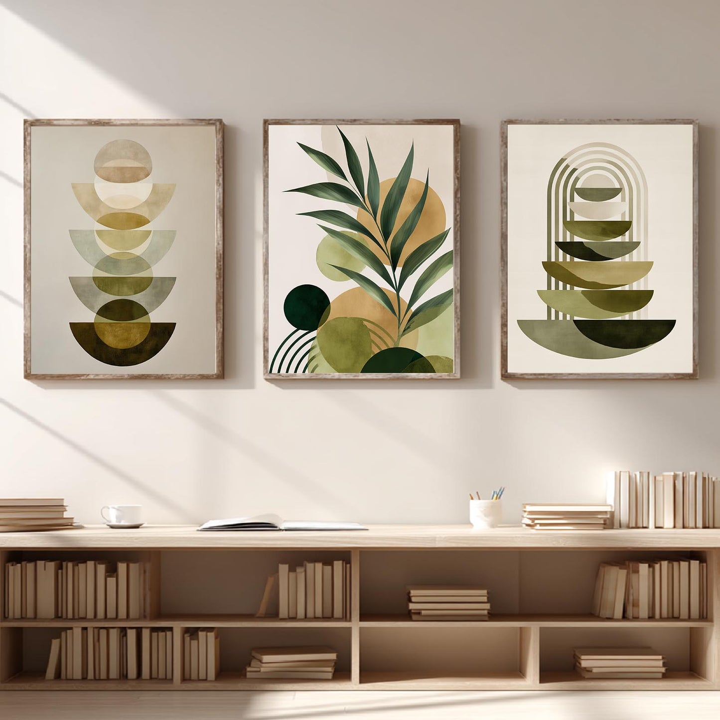 Abstract Geometry Beige Plants