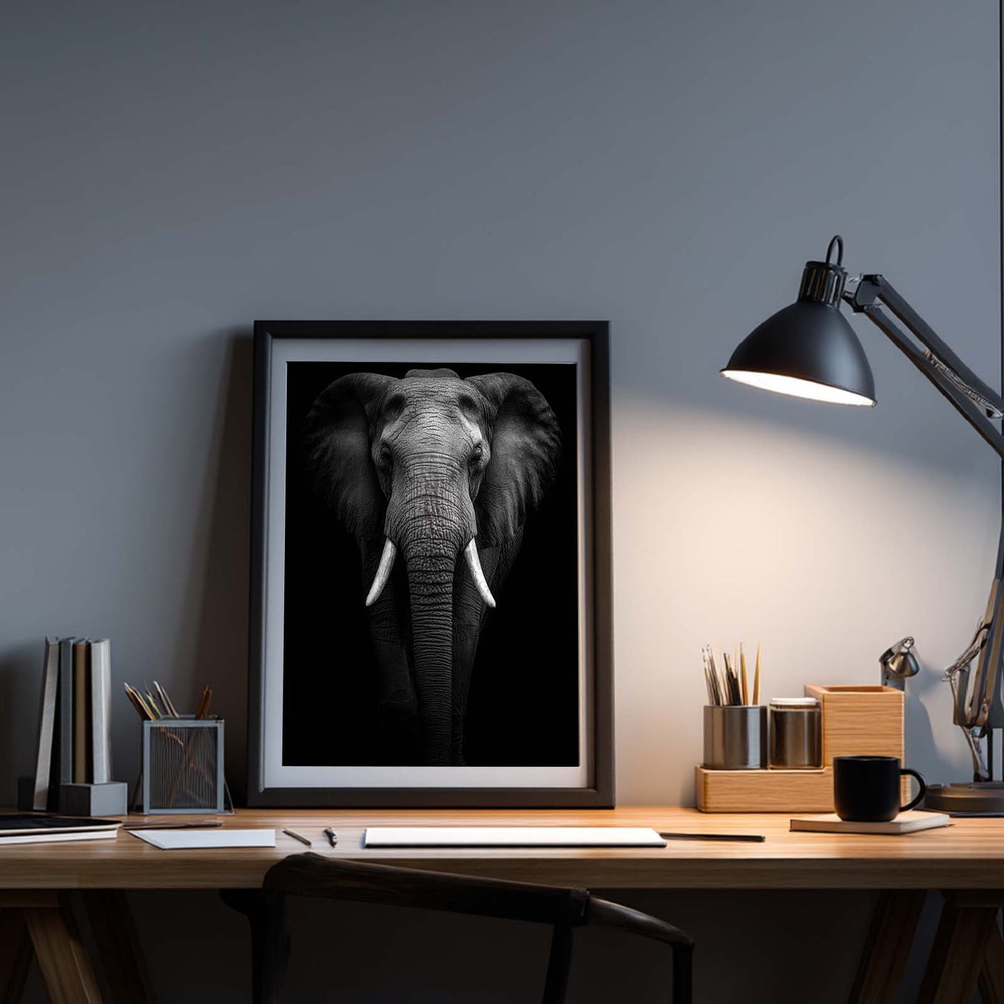 African Elephant Canvas Painting Black White Wild Animal Wall Art