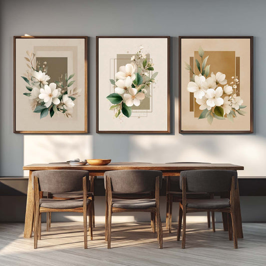 Abstract Vintage Flower Green Leaves