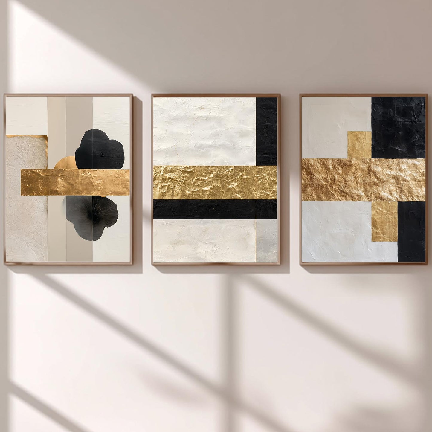 Abstract Geometry Beige Black Gold