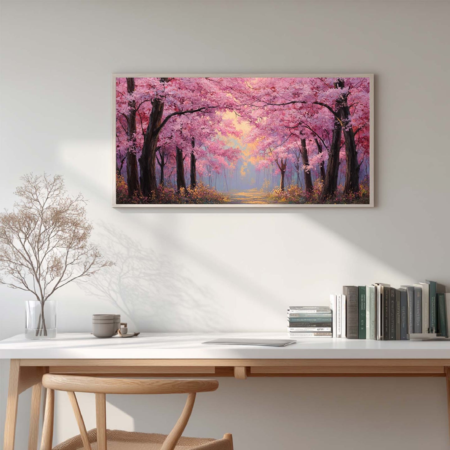 Abstract Landscape Canvas Painting Cherry Blossom Forest