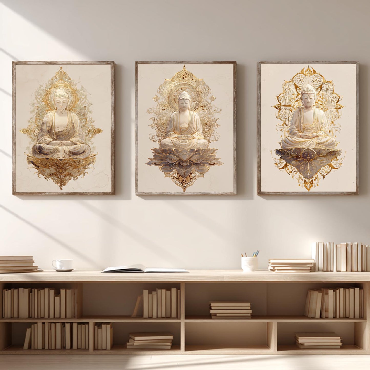 Meditating Buddha Lotus Beige Abstract