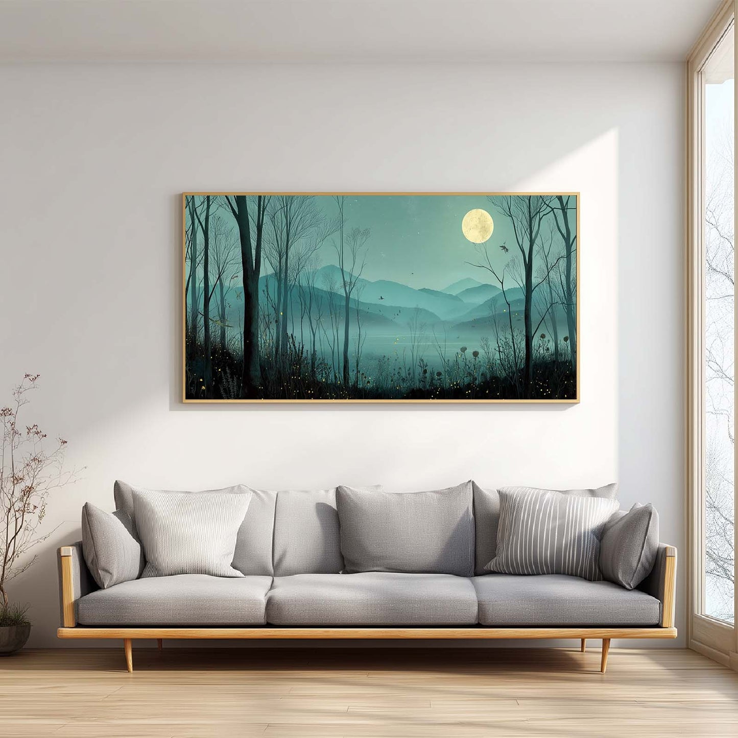 Abstract Oil Painting Quiet Green Moonlit Night