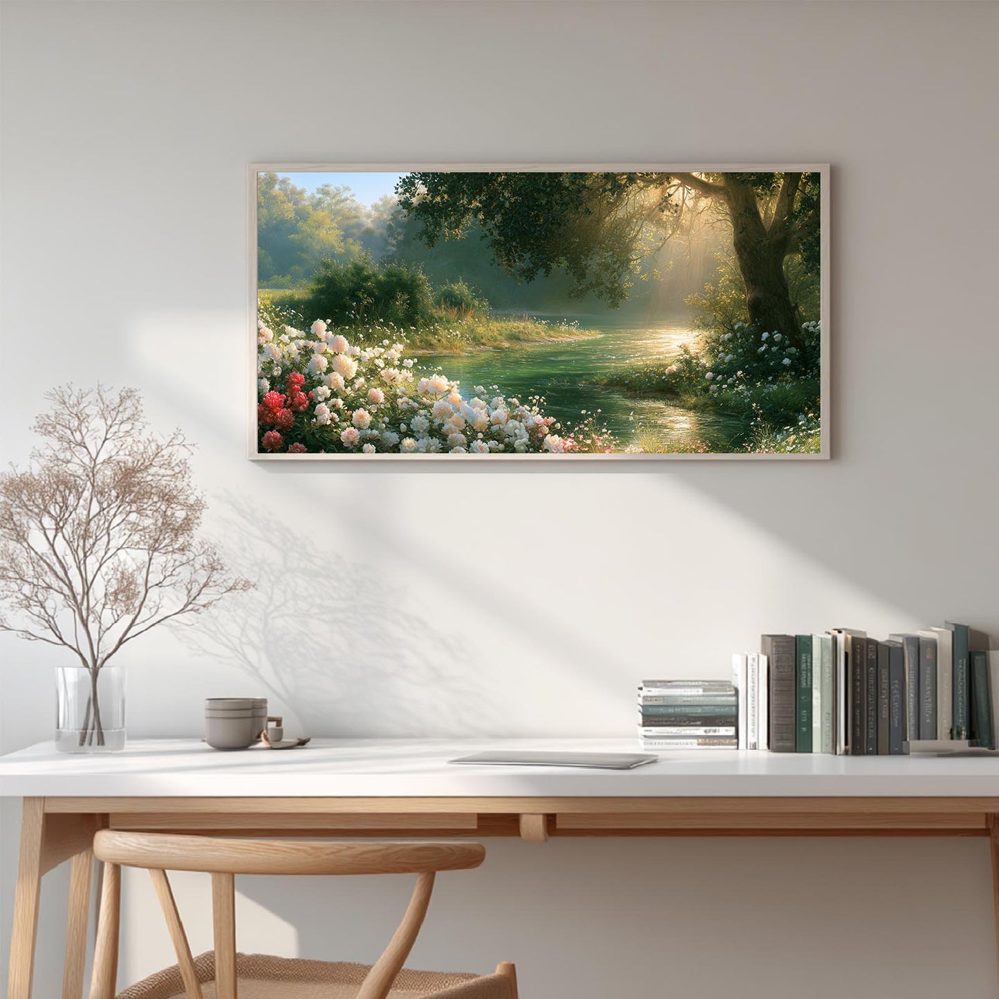 Creek Trees Flowers Abstract Landscape