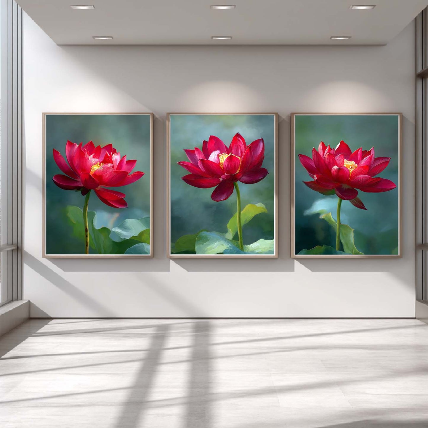 Modern Plant Abstract Lotus Canvas Painting Wall Art for Living Room Bedroom Decoration, Poster Print, Frameless
