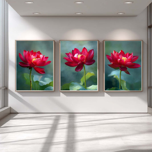 Modern Plant Abstract Lotus Canvas Painting Wall Art for Living Room Bedroom Decoration, Poster Print, Frameless