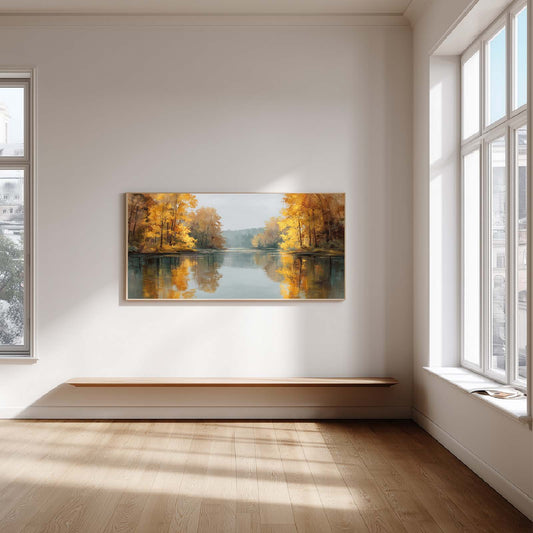 Abstract Autumn Lake Landscape Modern Canvas Paintin Wall Art for Living Room Bedroom Decoration, Poster Print, Frameless
