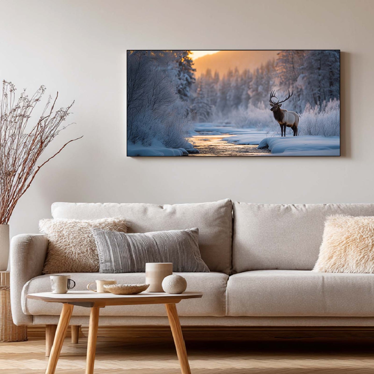 Winter Snowy Landscape Forest Deer Abstract
