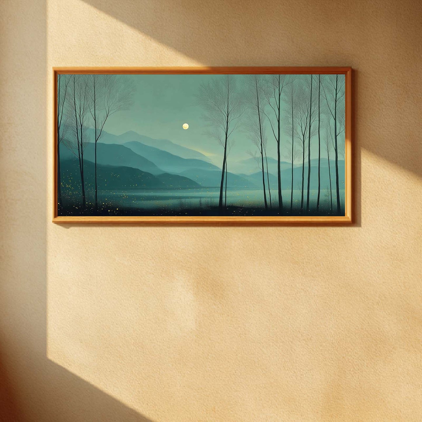 Abstract Oil Painting Quiet Green Moonlit Night