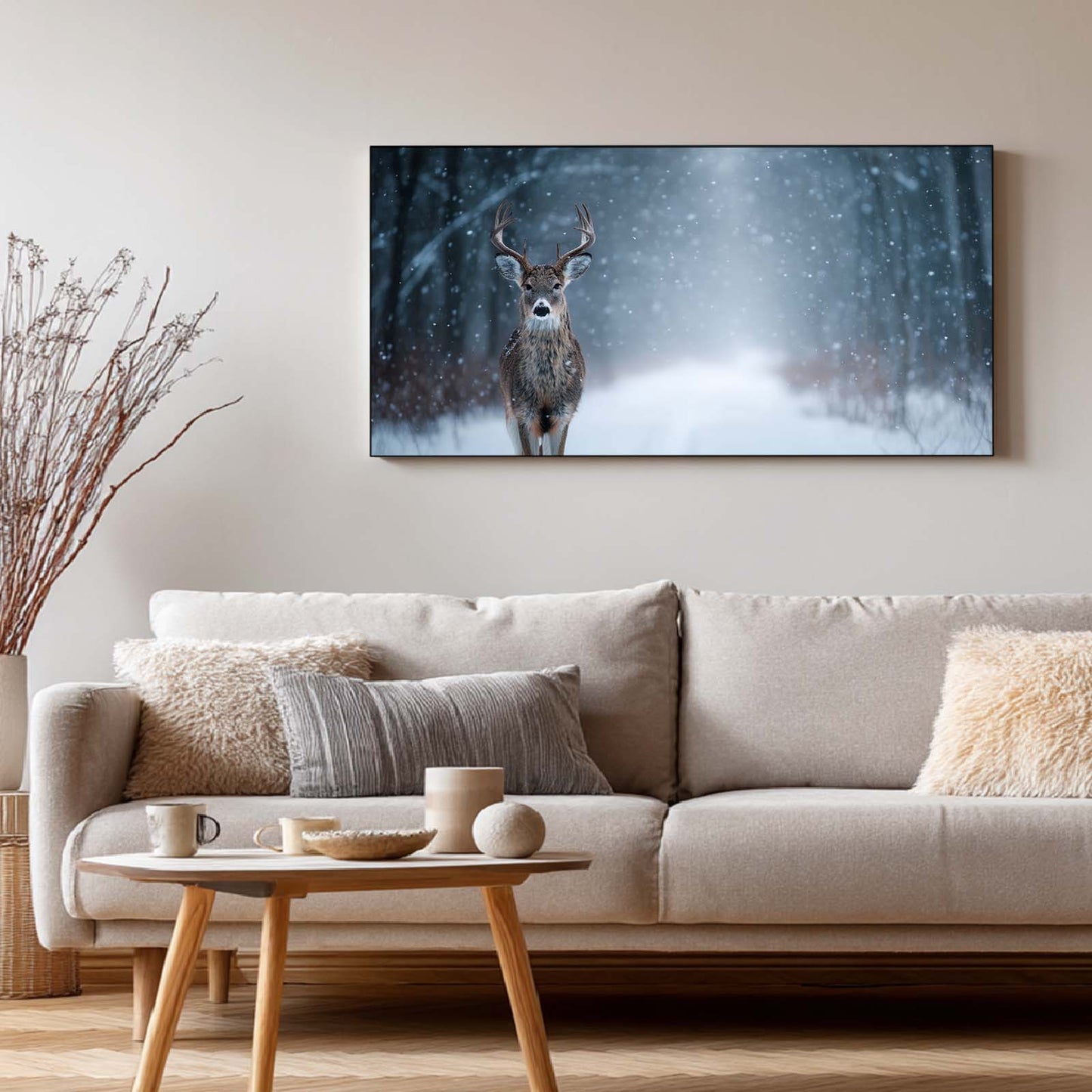 Winter Snowy Landscape Forest Deer Abstract
