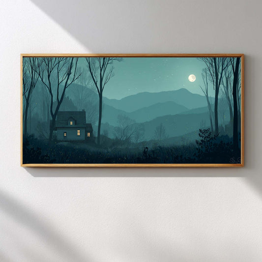 Abstract Oil Painting Quiet Green Moonlit Night