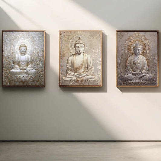 Meditating Buddha Lotus Beige Abstract