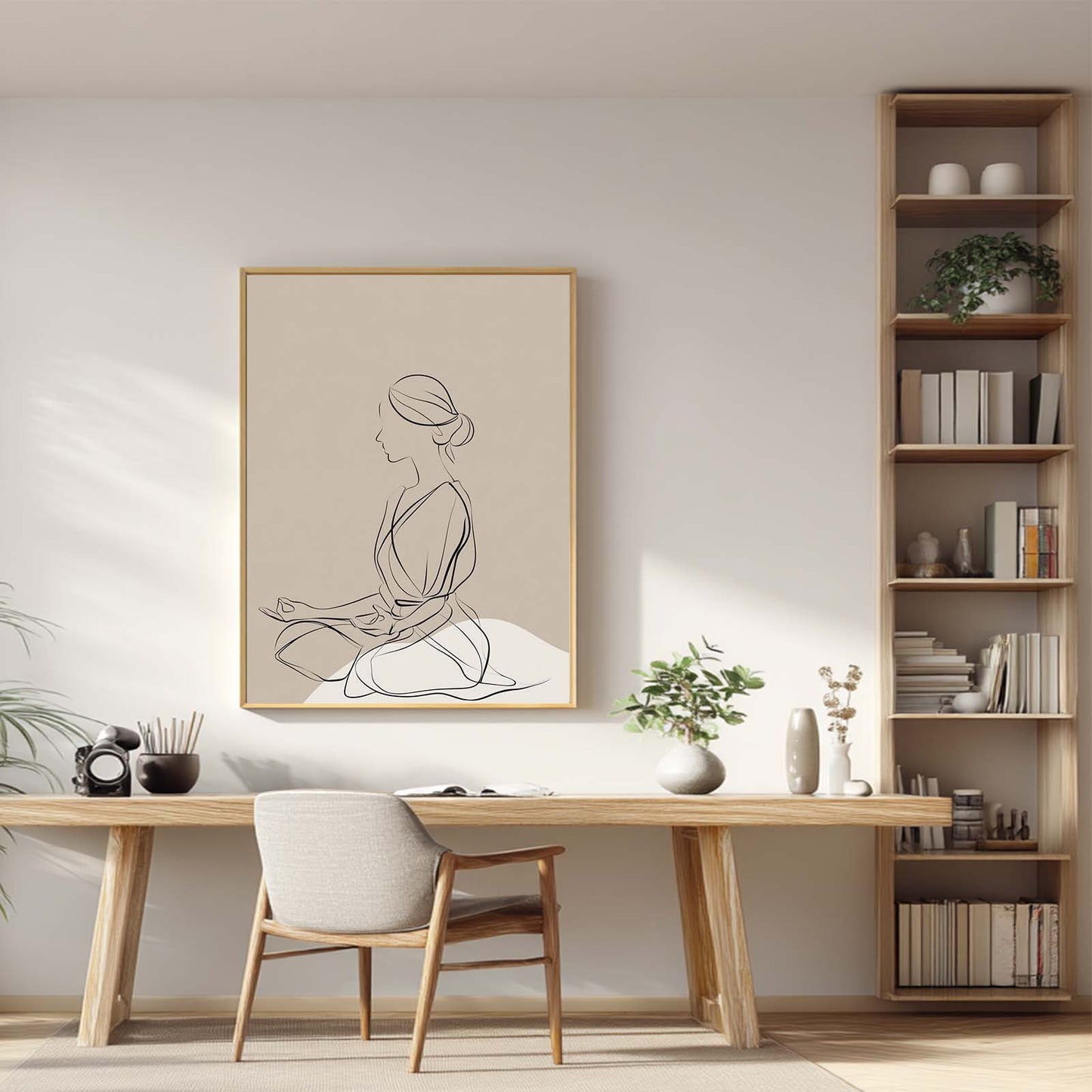 Abstract Beige Minimalist Lines Yoga Meditation