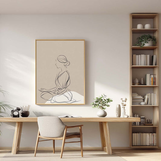 Abstract Beige Minimalist Lines Yoga Meditation