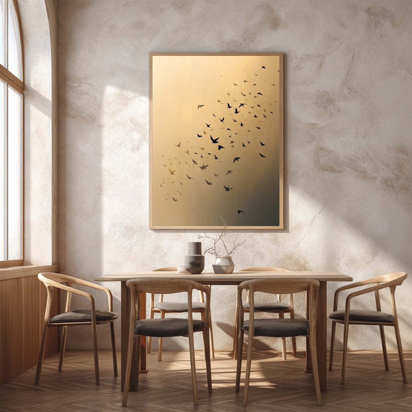 Abstract Beige Bird Canvas Painting – Wall Art for Living Room Bedroom Decoration, Poster Print, Frameless