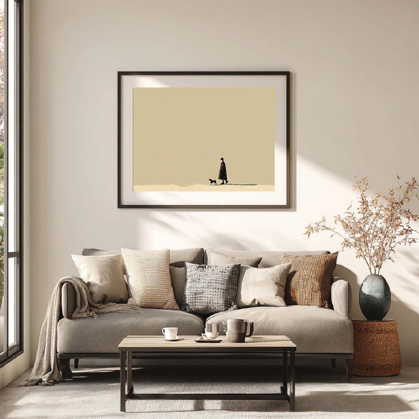 Abstract Oil Painting Beige Lonely Person