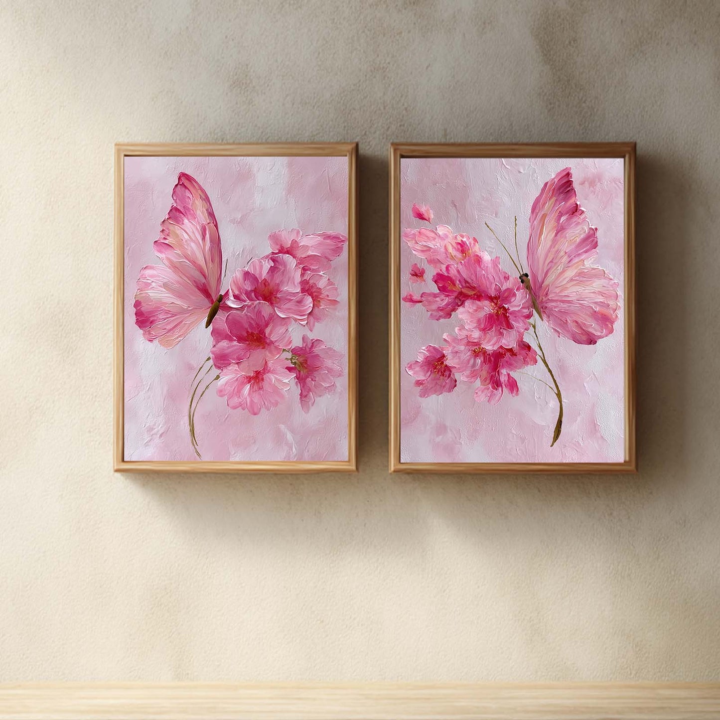 Abstract Pink Butterfly Flower Canvas Painting – Wall Art for Living Room Bedroom Decoration, Poster Print, Frameless