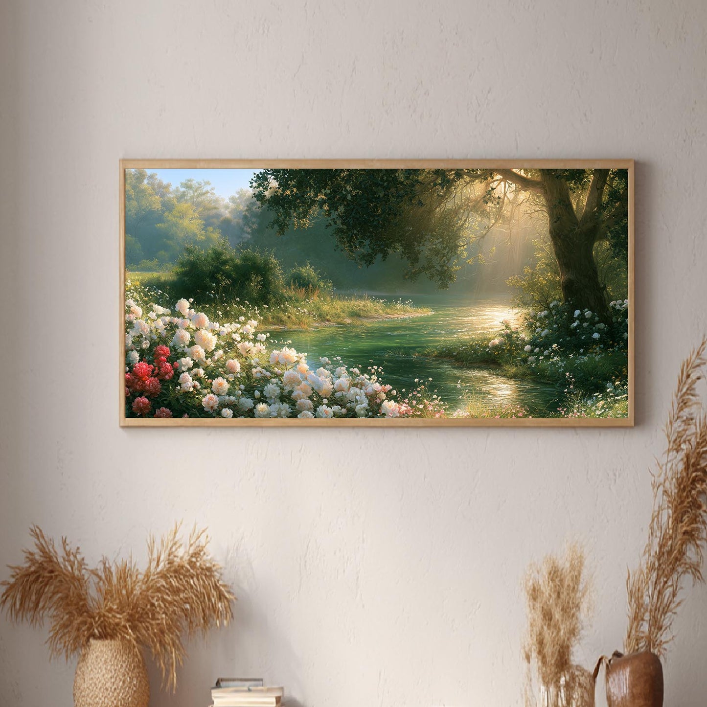 Creek Trees Flowers Abstract Landscape