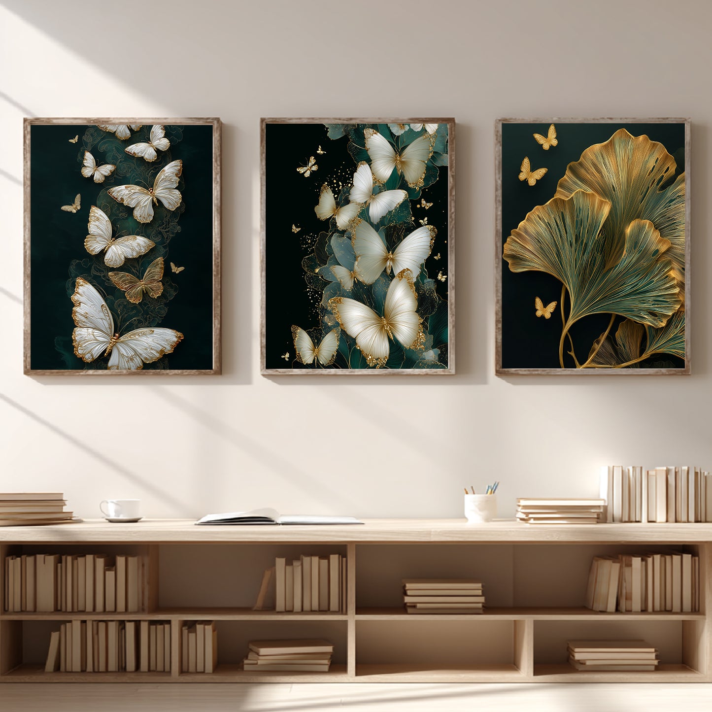 Black Gold Abstract Butterfly Leaves Canvas Painting Wall Art for Living Room Bedroom Decoration, Poster Print, Frameless