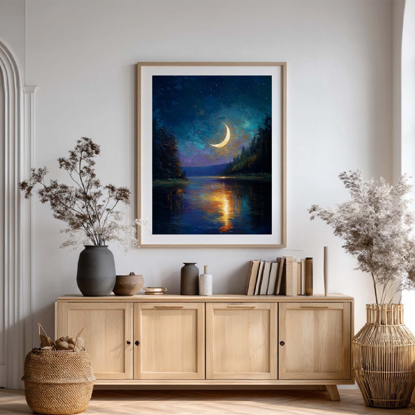 Moonlit Night Lake Abstract