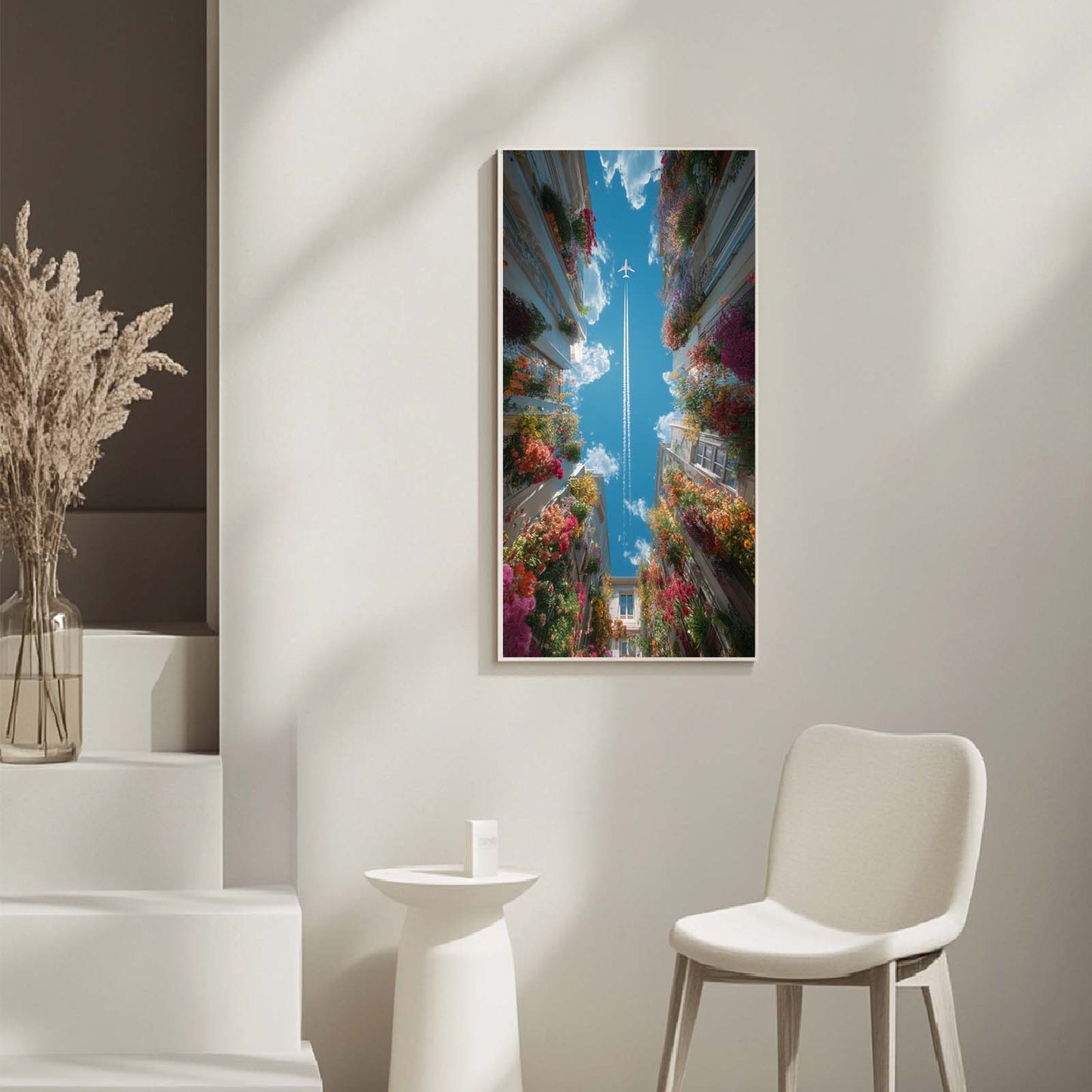 Abstract Oil Painting Flowers and Airplane