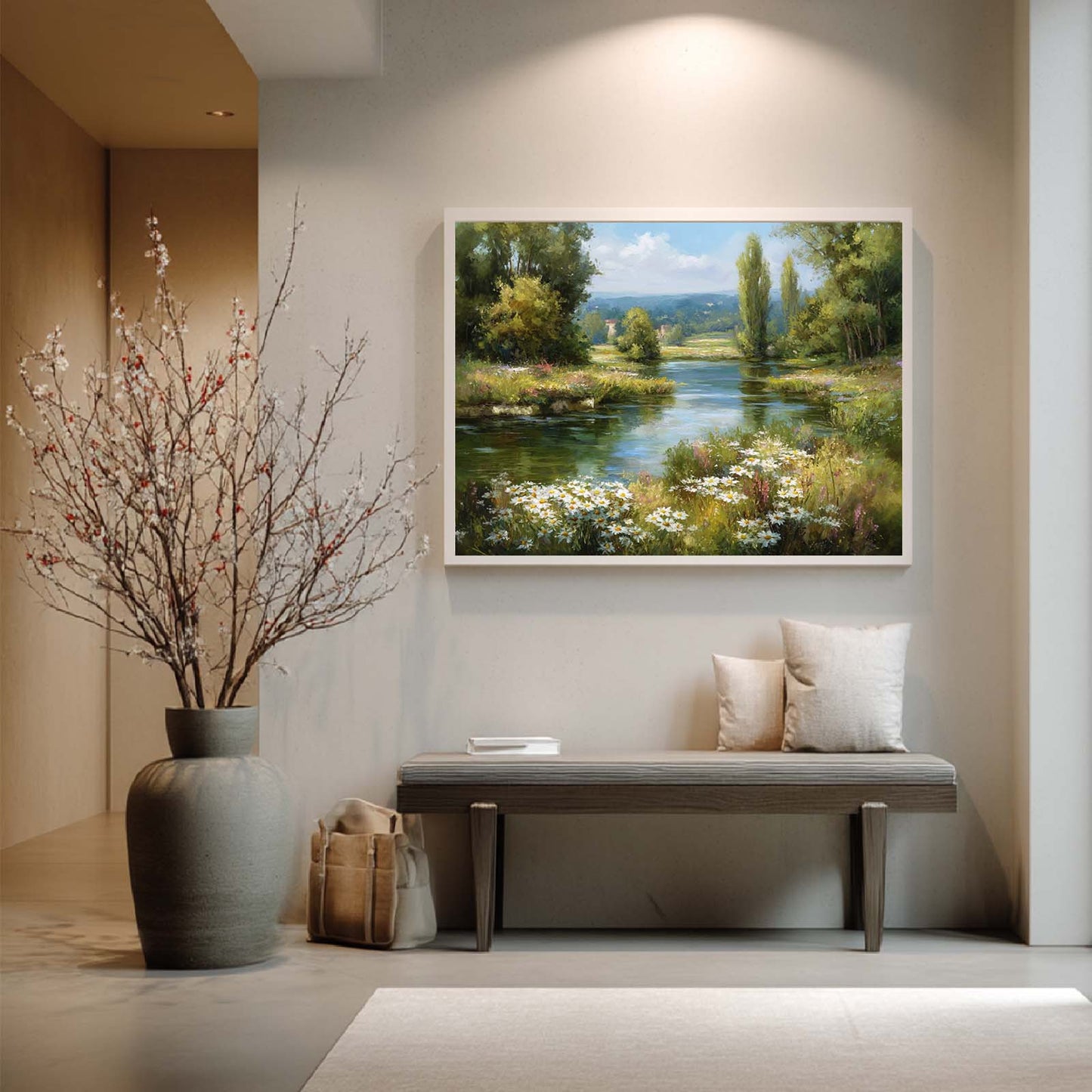 Spring Landscape Wildflowers By The Riverside