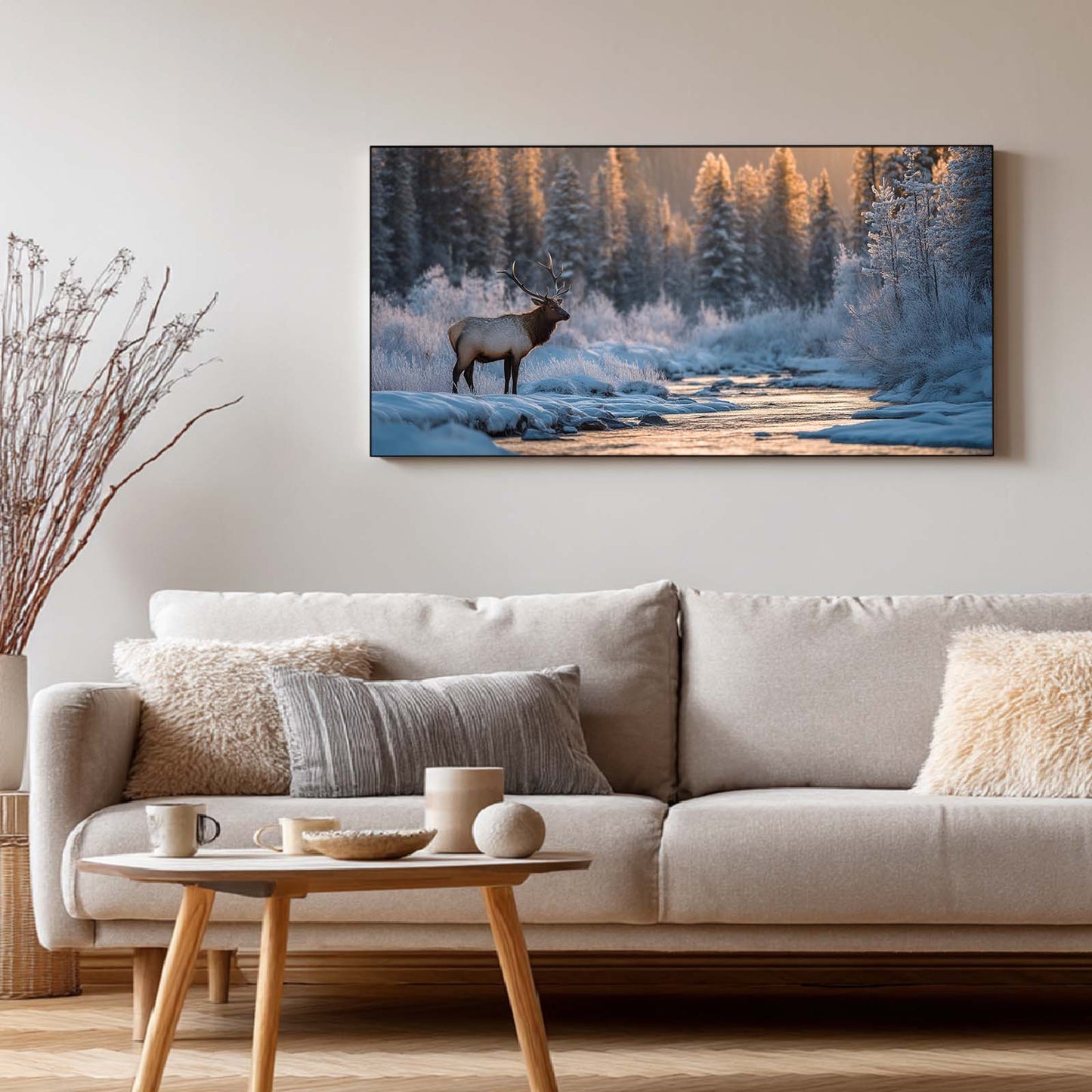 Winter Snowy Landscape Forest Deer Abstract