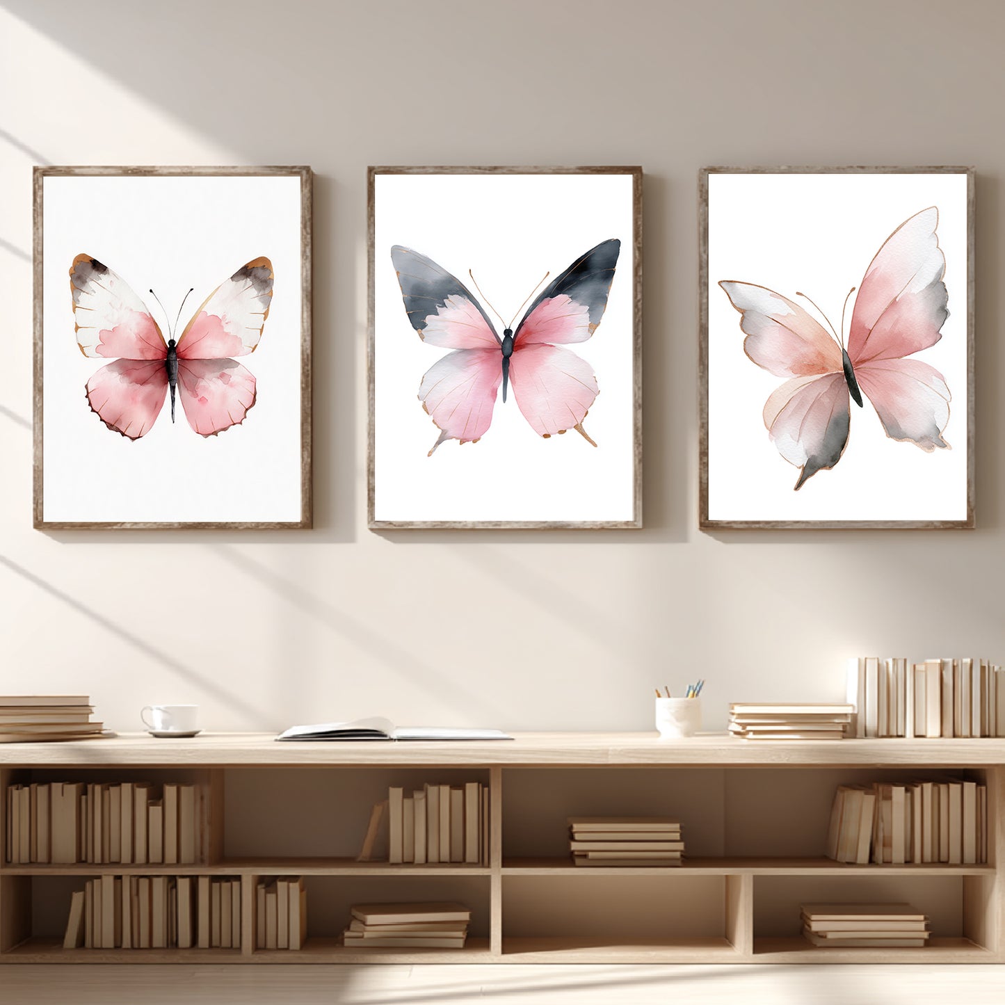 Abstract Pink Butterfly Canvas Painting Animal Wall Art for Living Room Bedroom Decoration, Poster Print, Frameless