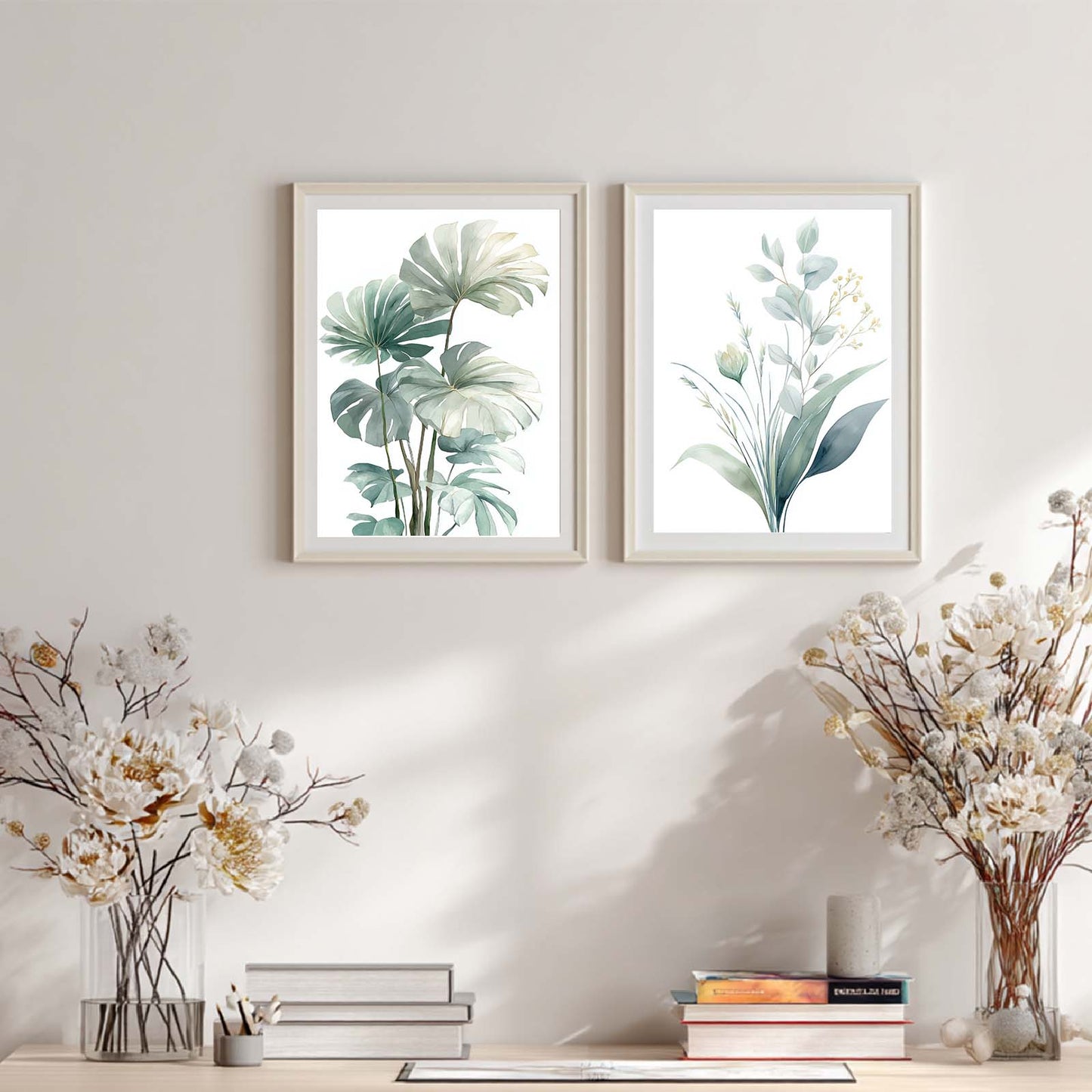 Abstract Green Leaves Flower Plant Canvas Painting Wall Art for Living Room Bedroom Decoration, Poster Print, Frameless