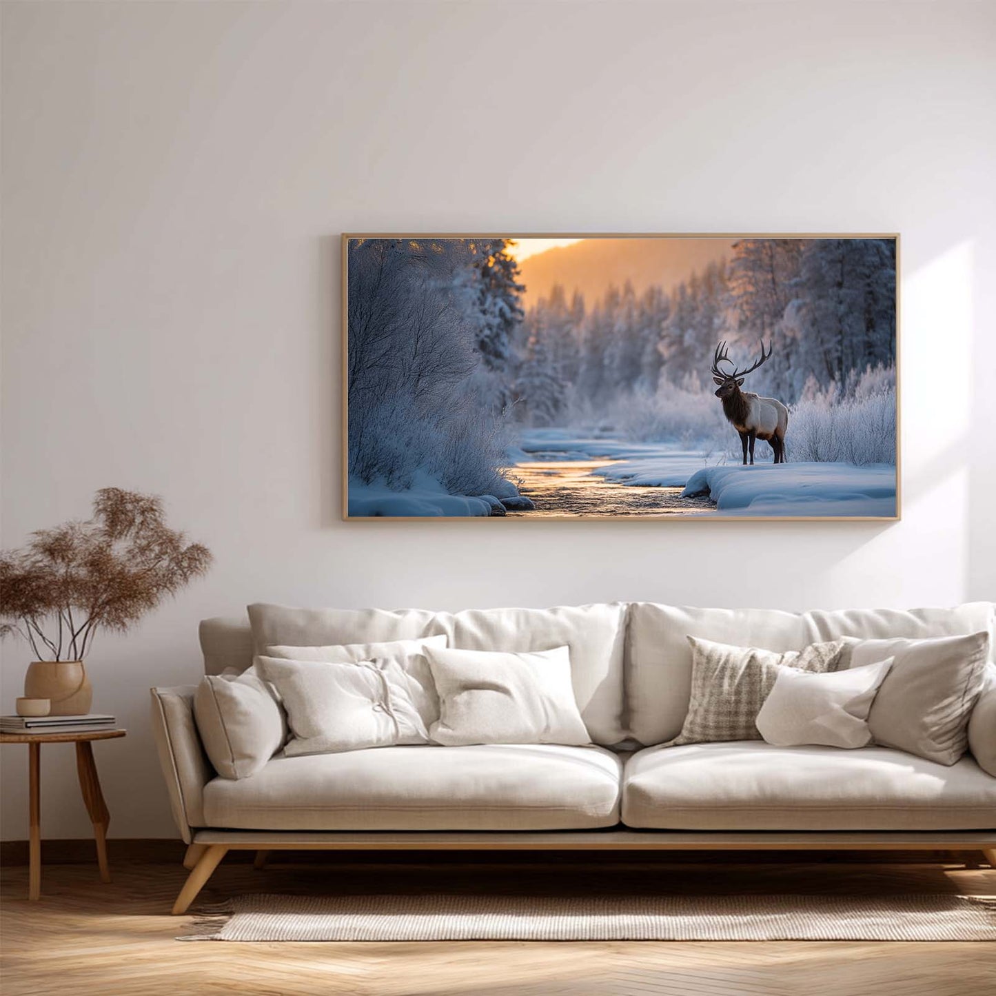 Winter Snowy Landscape Forest Deer Abstract