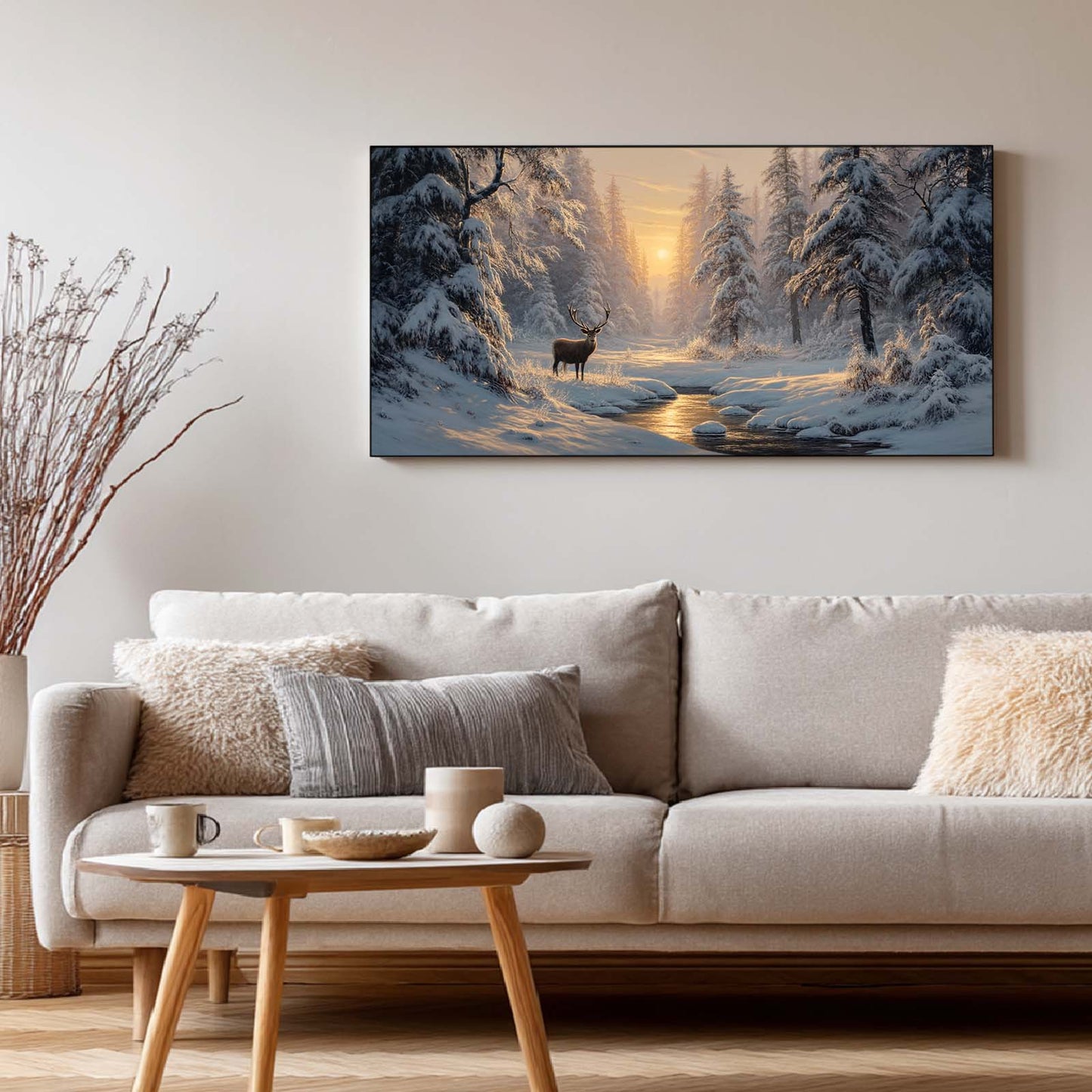 Winter Snowy Landscape Forest Deer Abstract