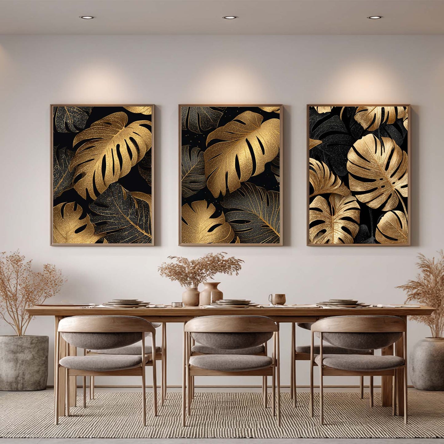 Abstract Black Gold Monstera Leaves