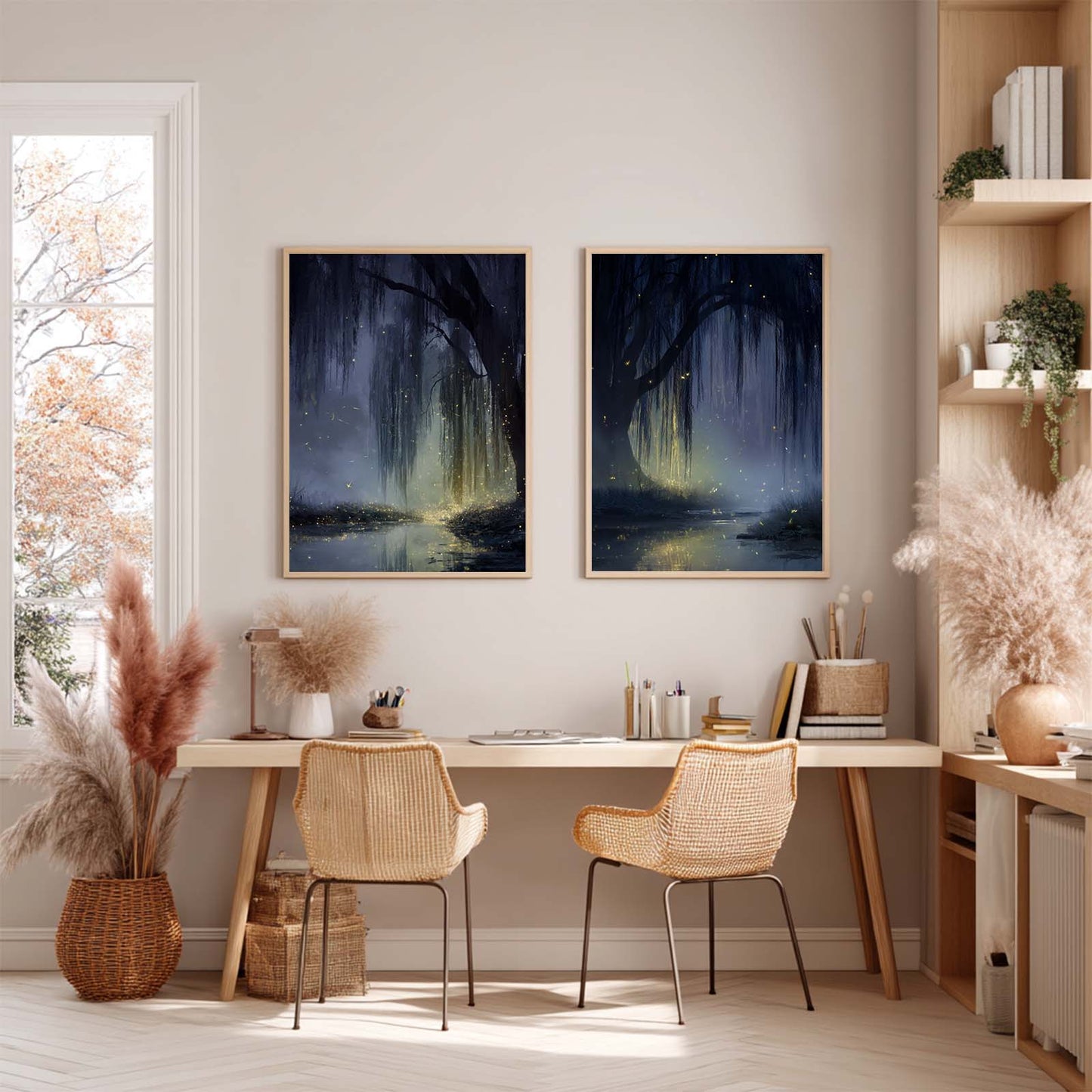 Abstract Landscape Night Willows Canvas Painting – Wall Art for Living Room Bedroom Decoration, Poster Print, Frameless